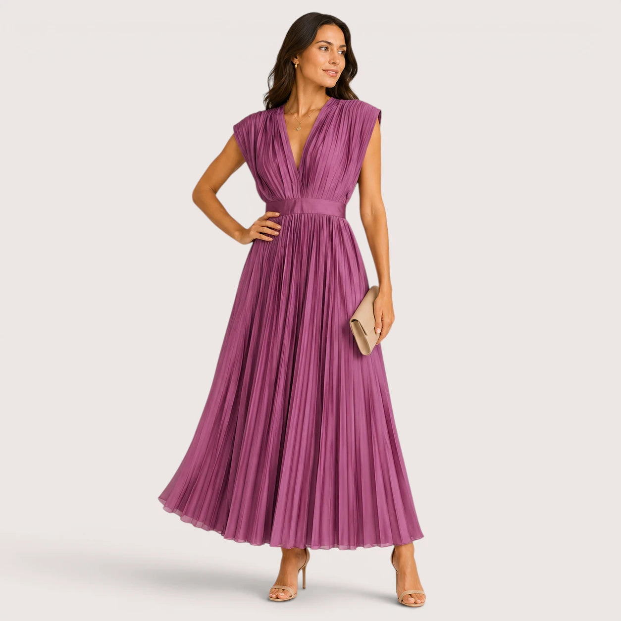 Vivienne | Women’s Sleeveless V-Neck Pleated Dress