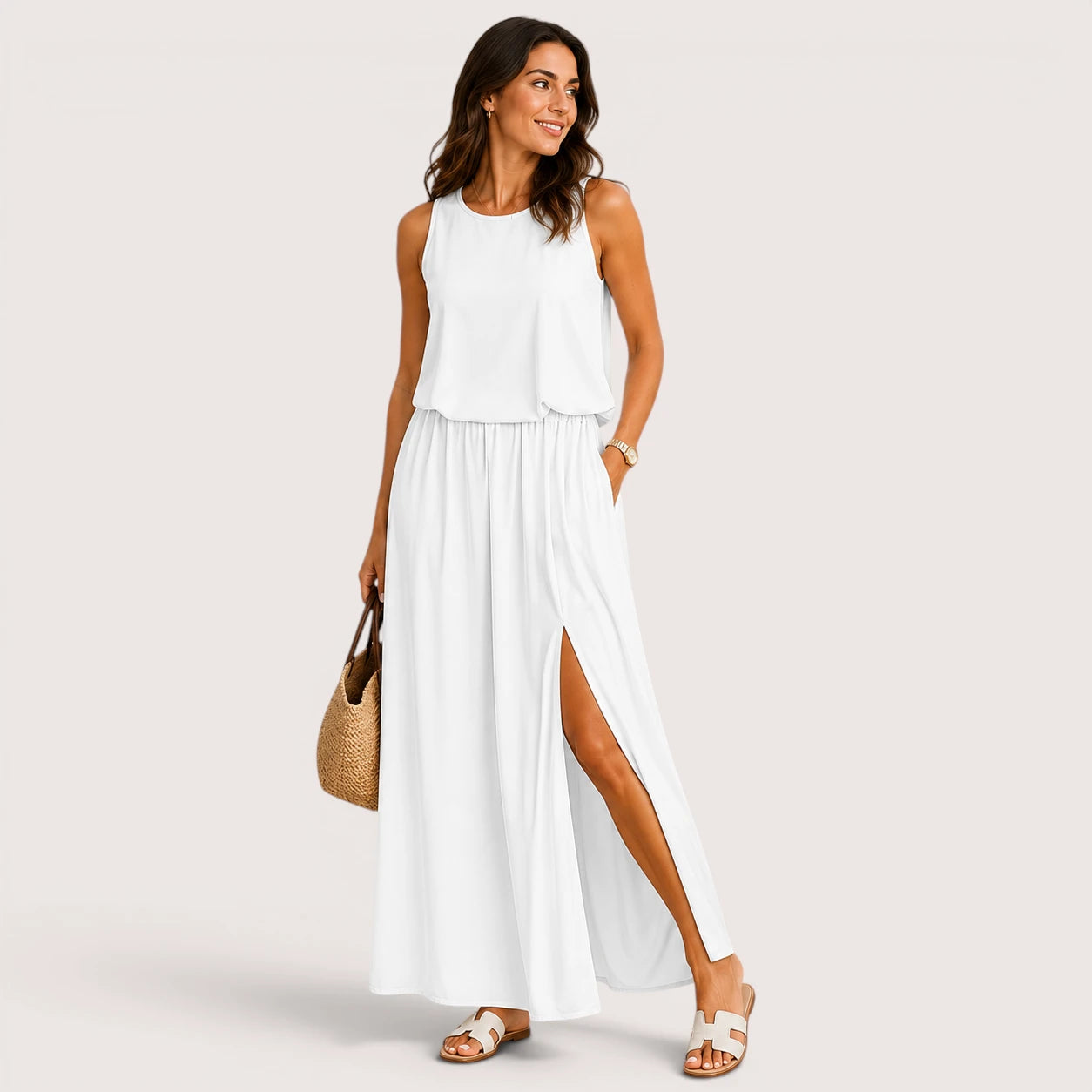 Aurora | Women’s Sleeveless Maxi Dress with Round Neck
