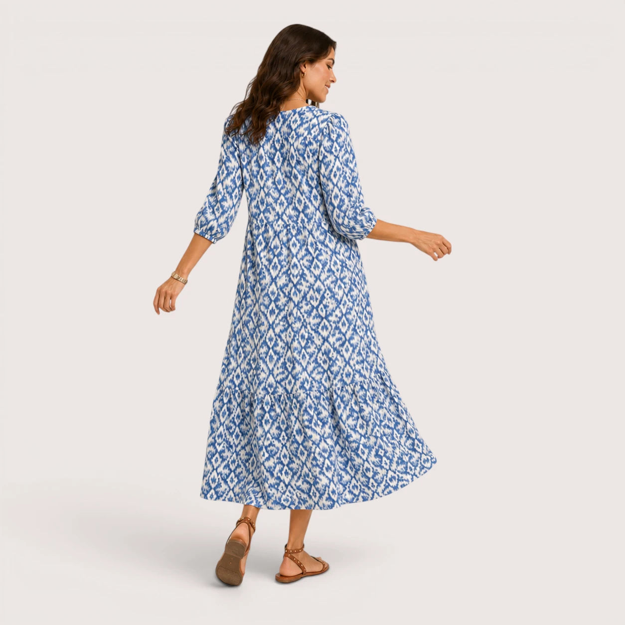 Elena | Women’s Long Printed Dress with V-Neck