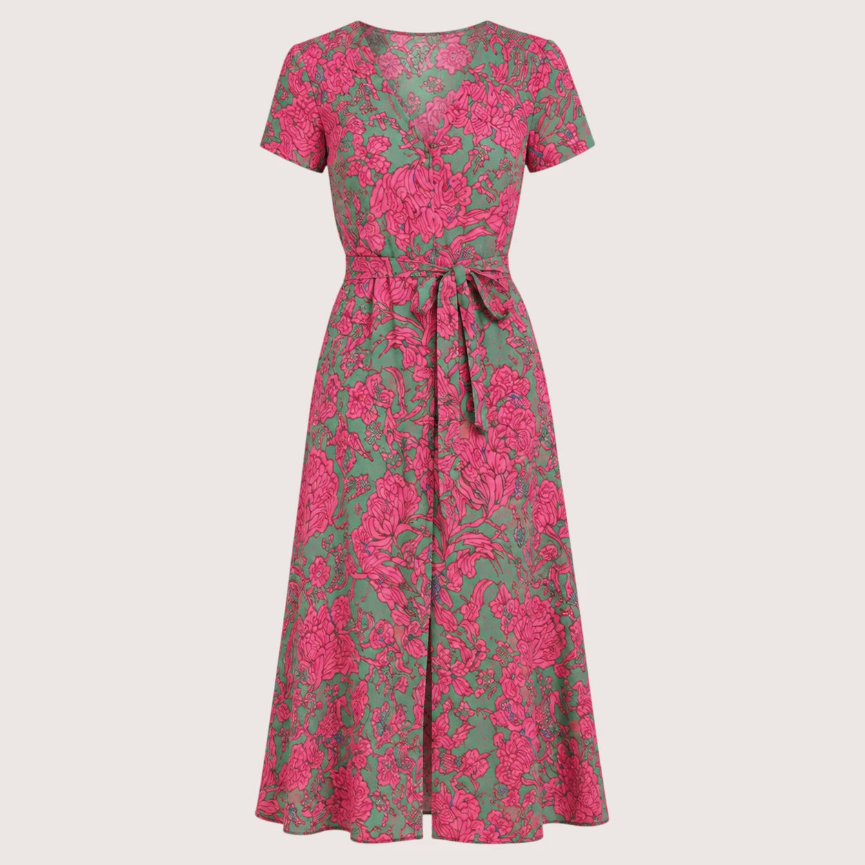 Paula | Women’s Floral Midi Wrap Dress with V-Neck