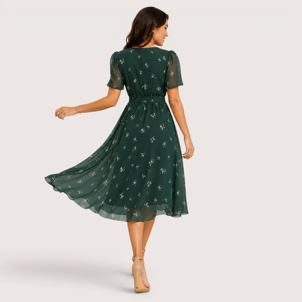 Melanie | Women’s Midi Dress with V-Neck and Short Sleeves