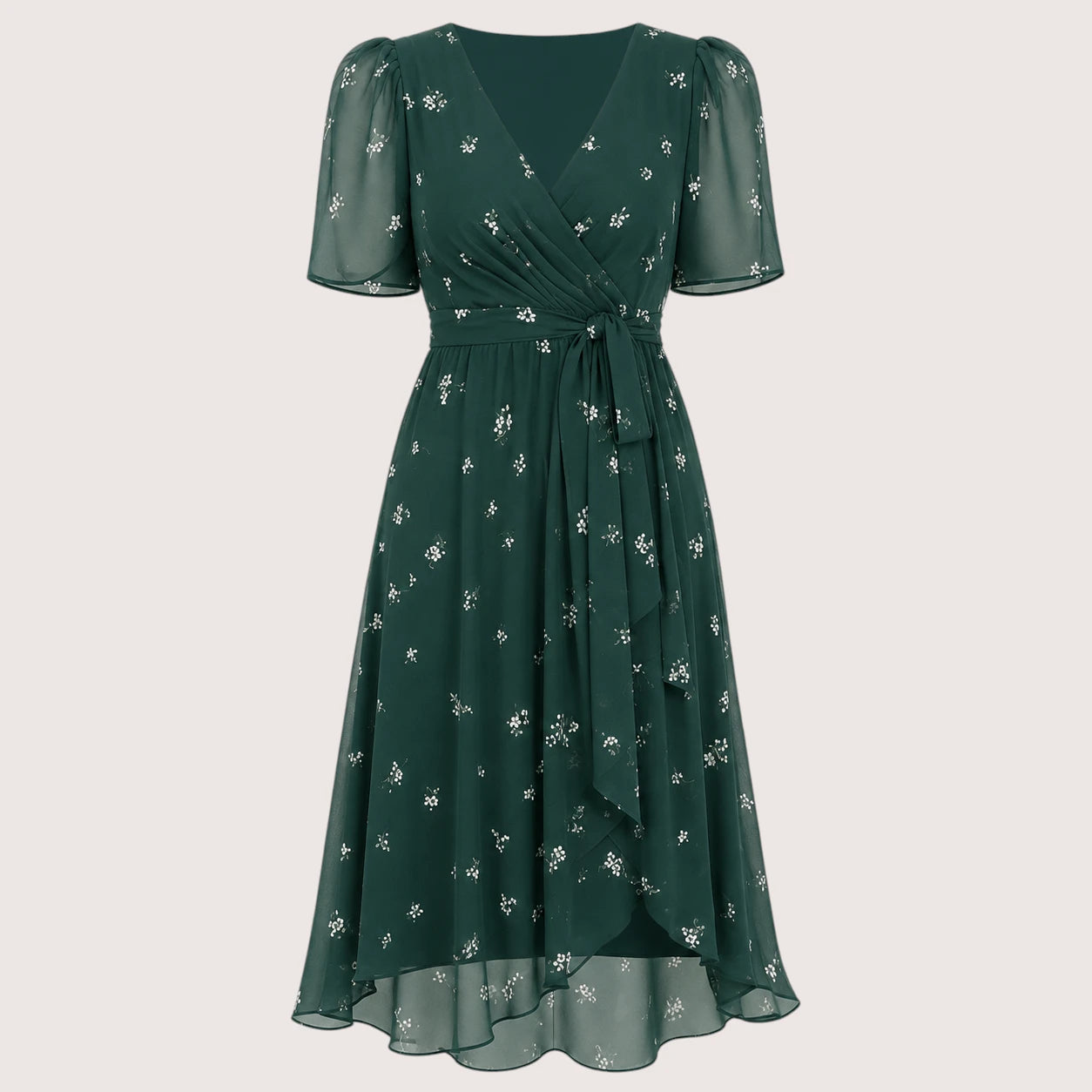 Melanie | Women’s Midi Dress with V-Neck and Short Sleeves