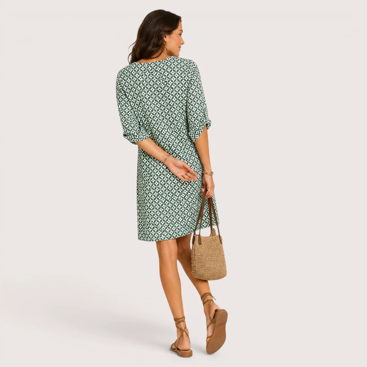 Audrey | Women's Split Neckline Mini Dress with Three-Quarter Sleeves