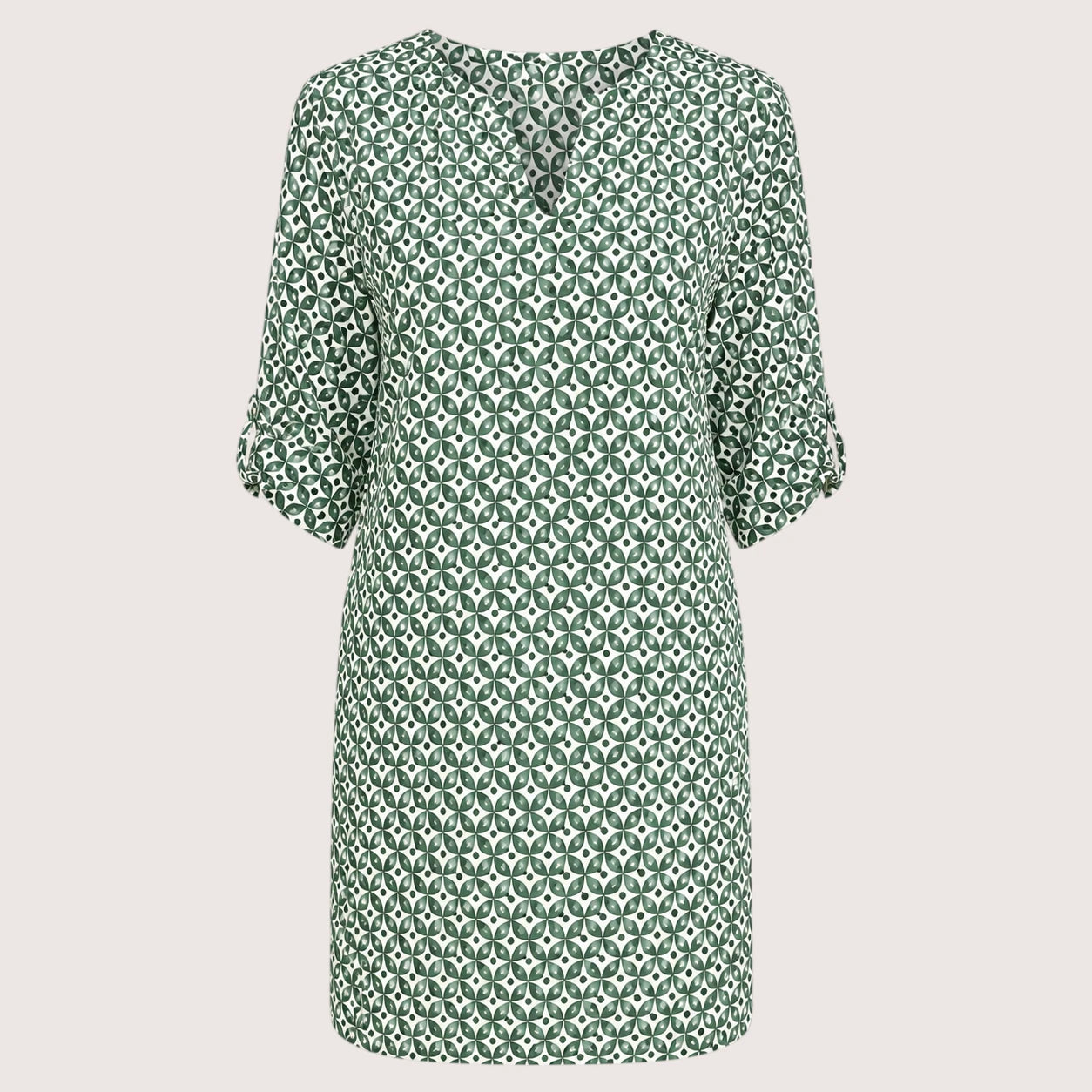 Audrey | Women's Split Neckline Mini Dress with Three-Quarter Sleeves
