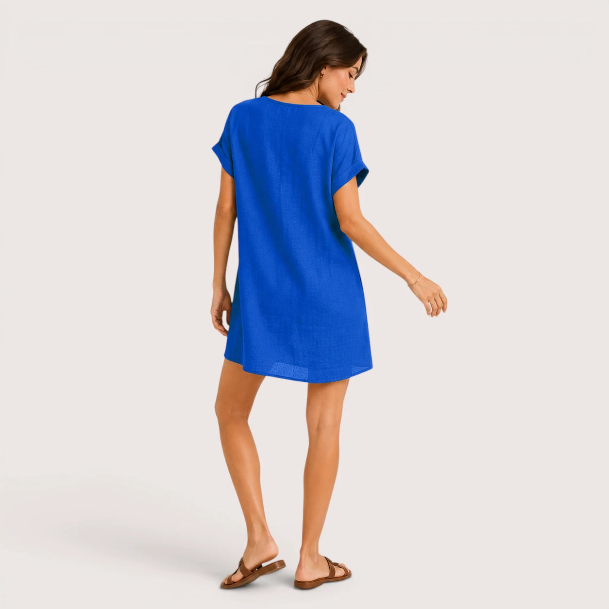 Sophie | Women’s V-Neck Cotton-Blend Dress with Short Sleeves