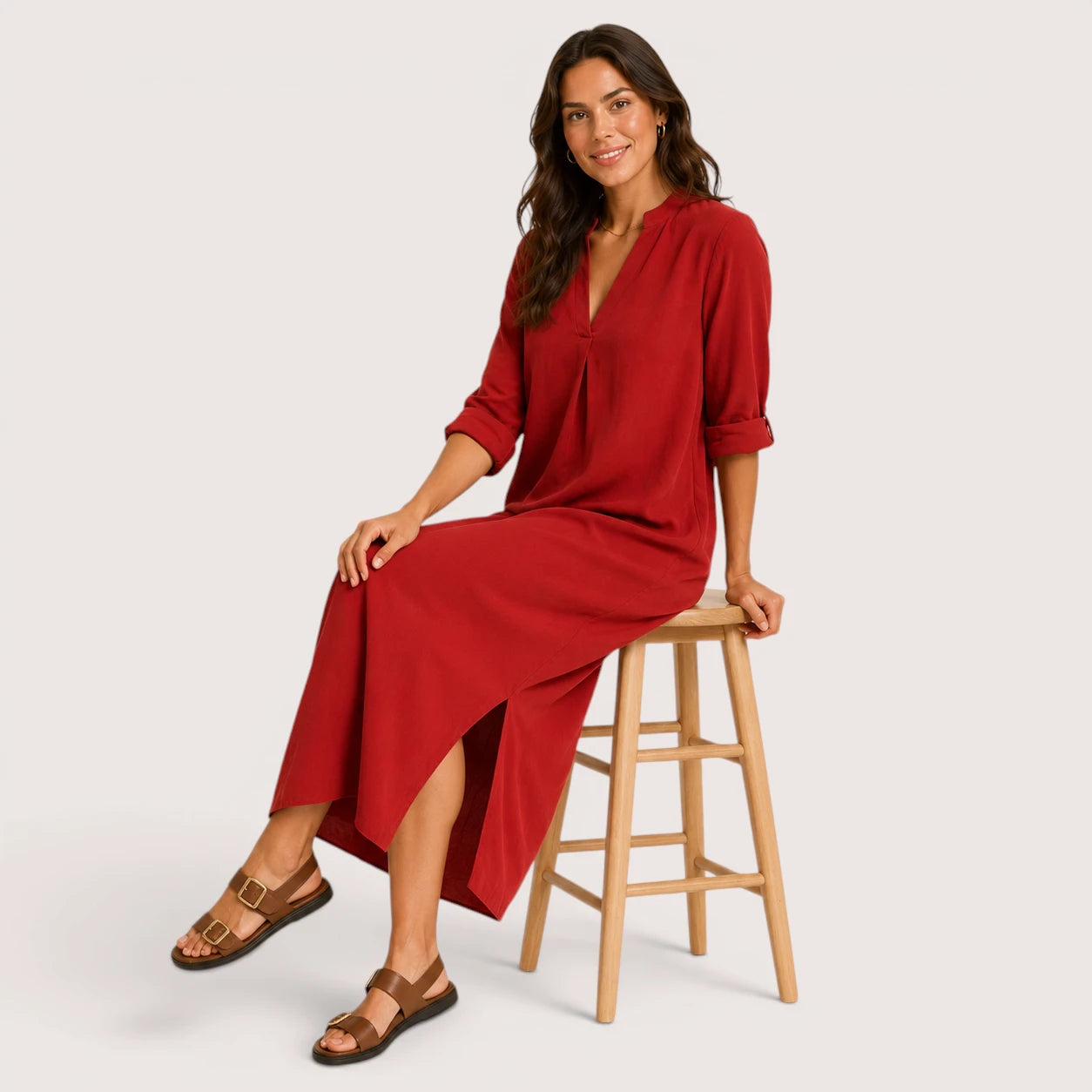 Abigail | Women’s Midi Dress with V-Neck and Half Sleeves