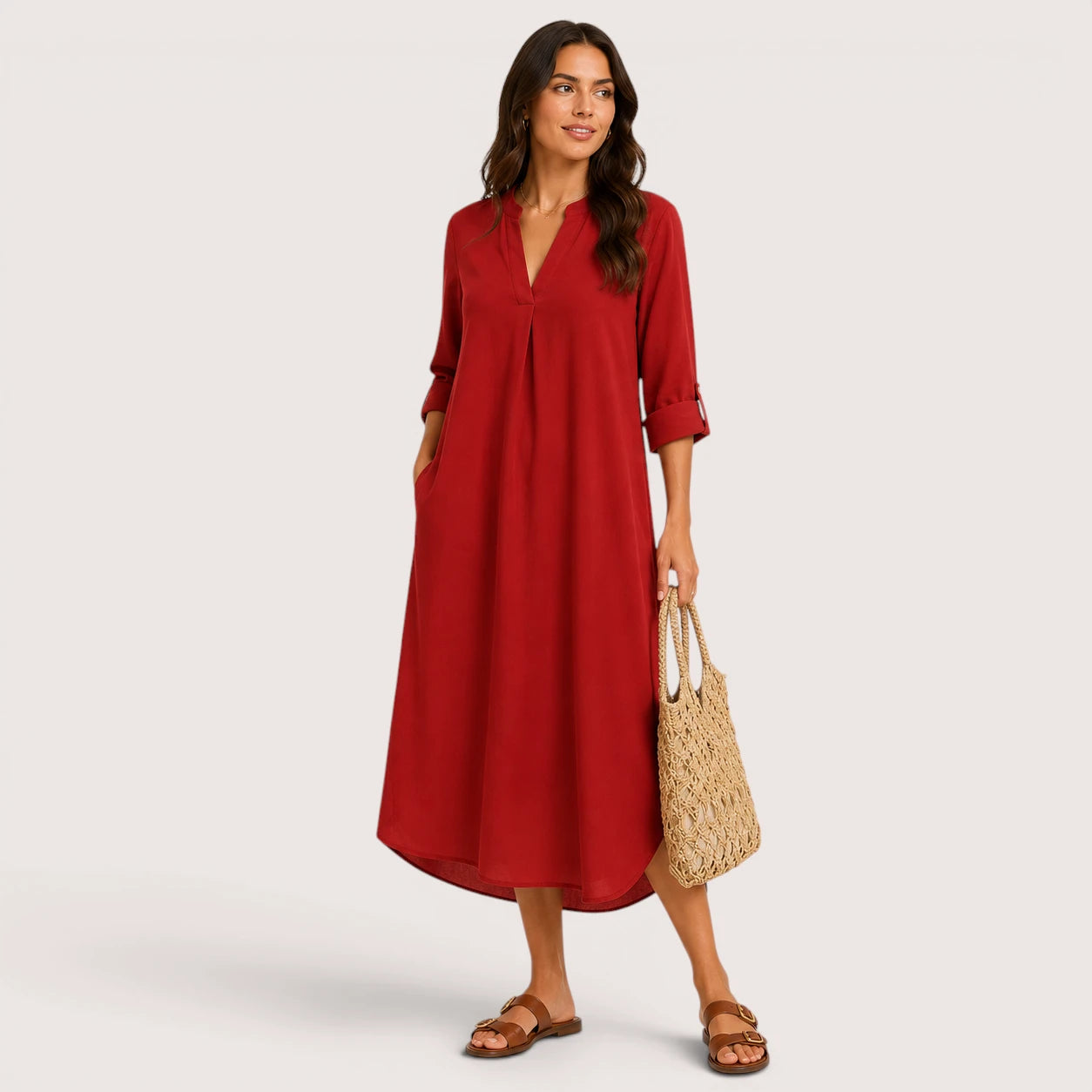 Abigail | Women’s Midi Dress with V-Neck and Half Sleeves