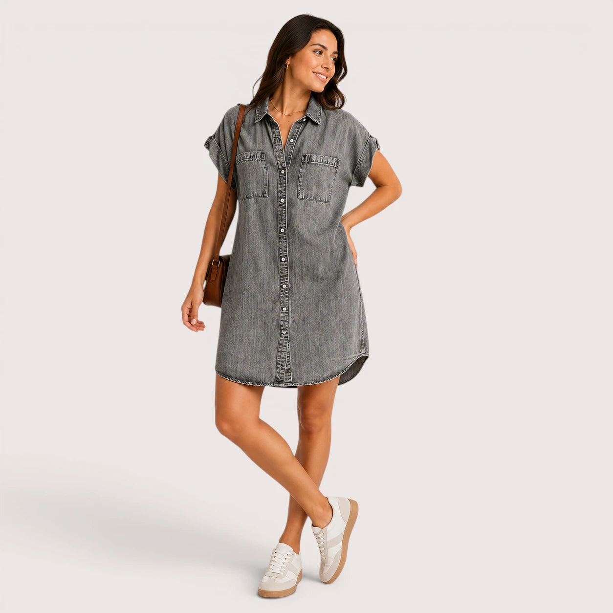 Alicia | Women’s Mini Shirt Dress with Button-Front Closure