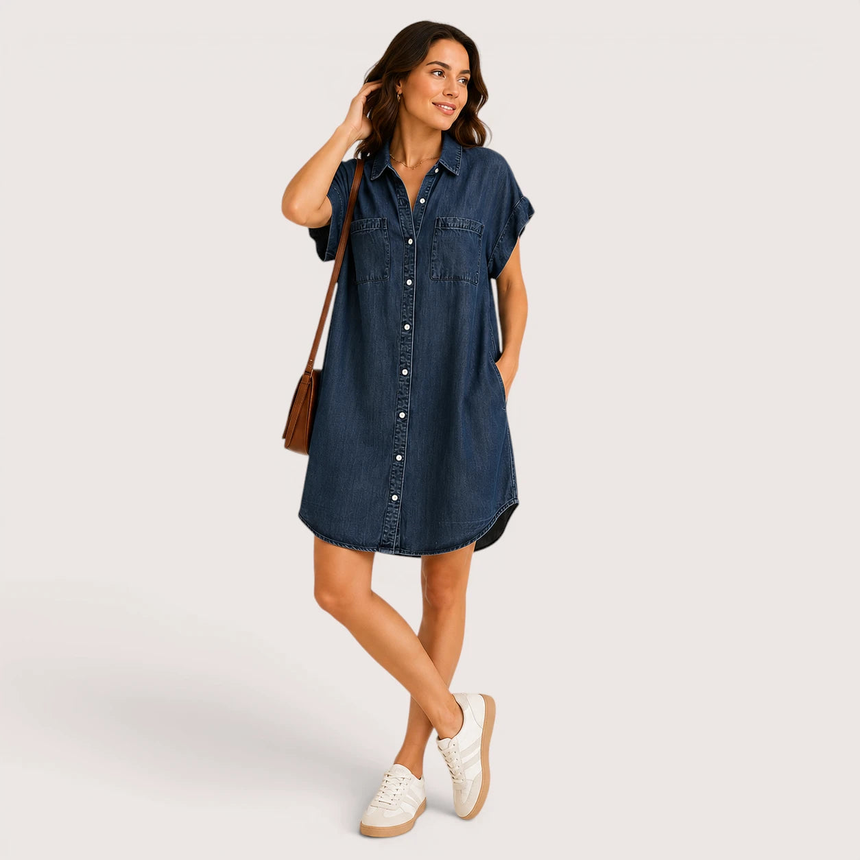 Alicia | Women’s Mini Shirt Dress with Button-Front Closure