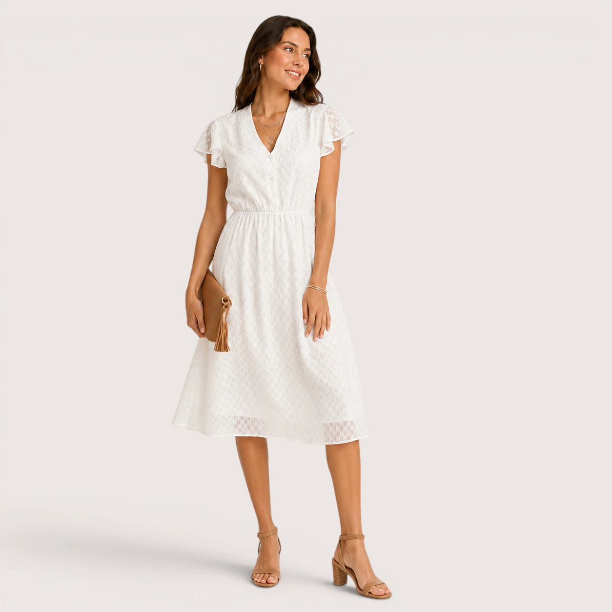 Eleanor | Women’s Midi Dress with Short Ruffle Sleeves