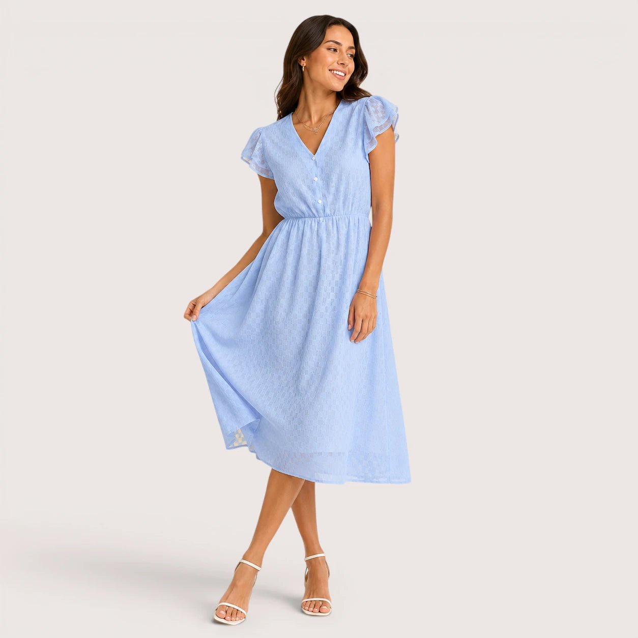 Eleanor | Women’s Midi Dress with Short Ruffle Sleeves