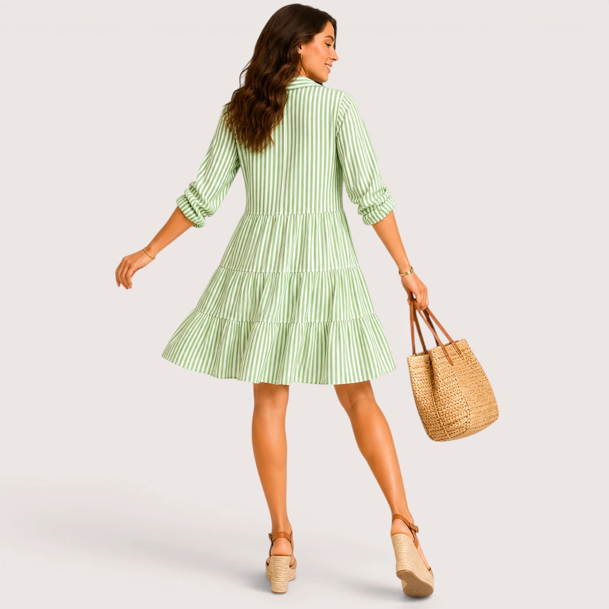 Megan | Women’s Striped Mini Dress with Three-Quarter Sleeves