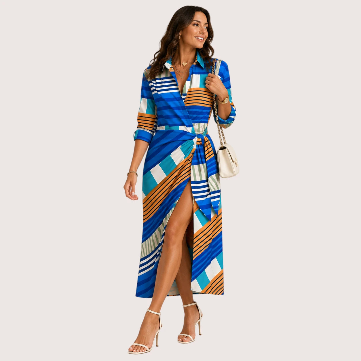 Charlotte | Women’s Midi Wrap Dress with Three-Quarter Sleeves