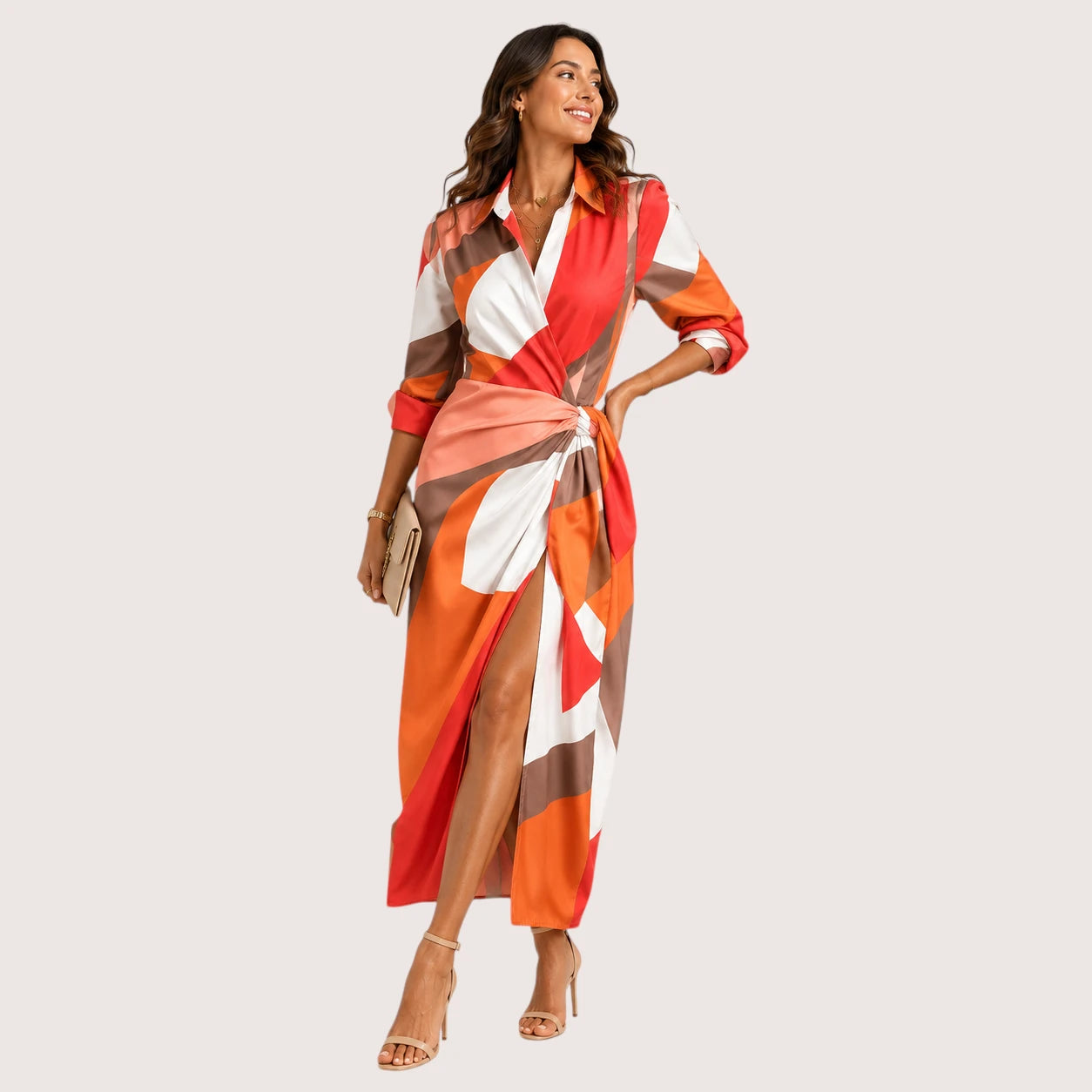 Charlotte | Women’s Midi Wrap Dress with Three-Quarter Sleeves