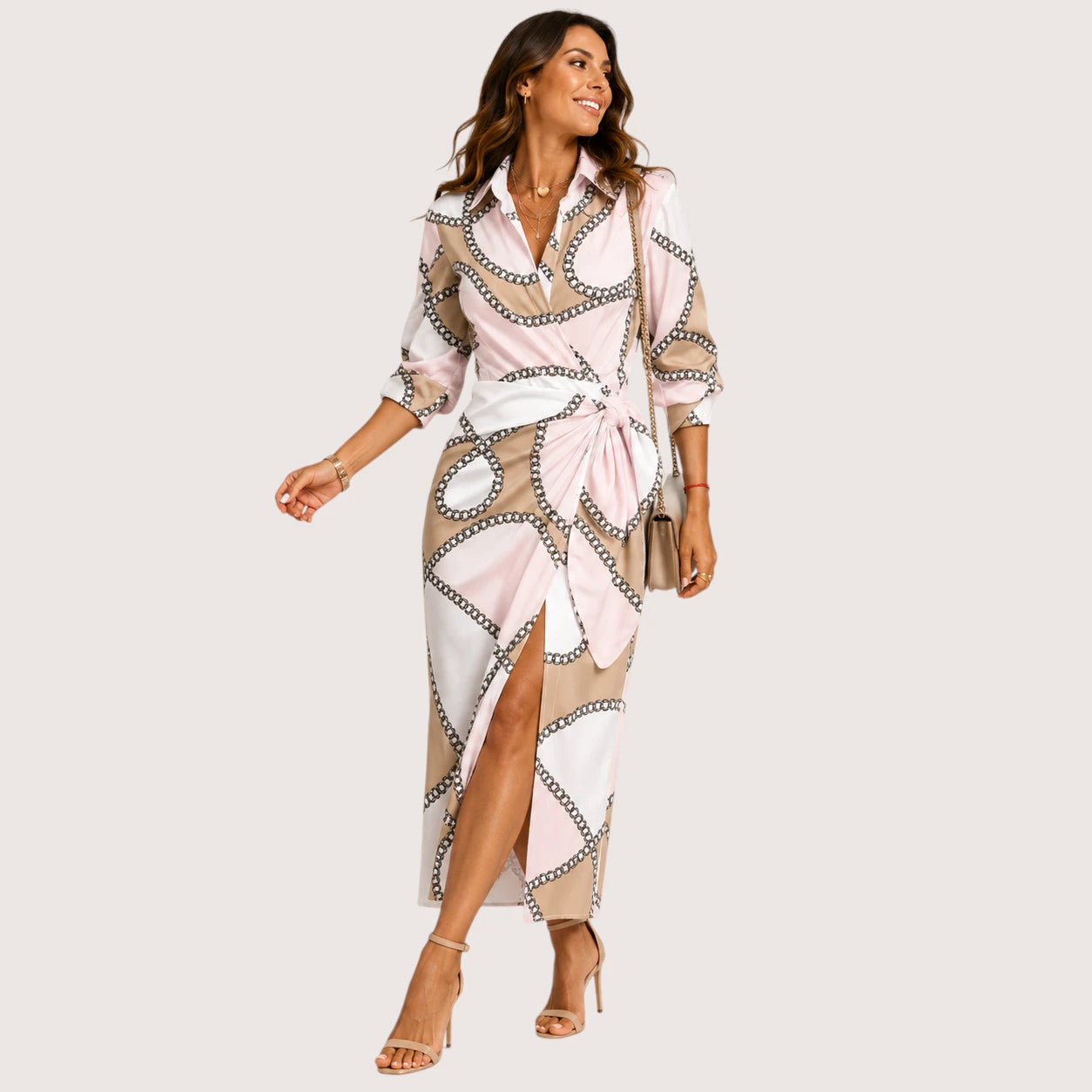Charlotte | Women’s Midi Wrap Dress with Three-Quarter Sleeves