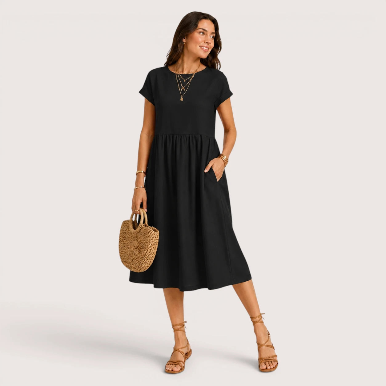 Addison | Women’s Short Sleeve Midi Dress with Side Pockets