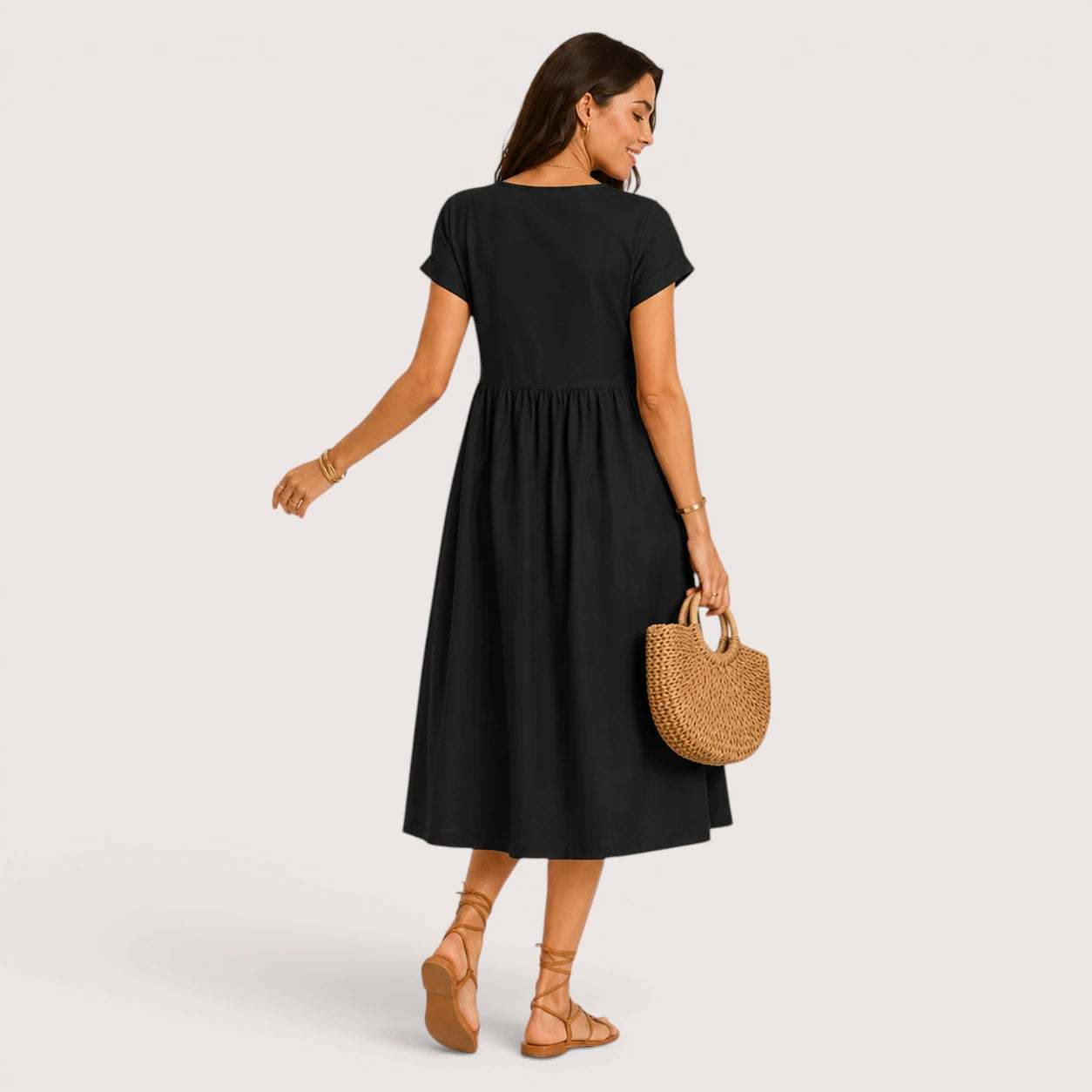 Addison | Women’s Short Sleeve Midi Dress with Side Pockets