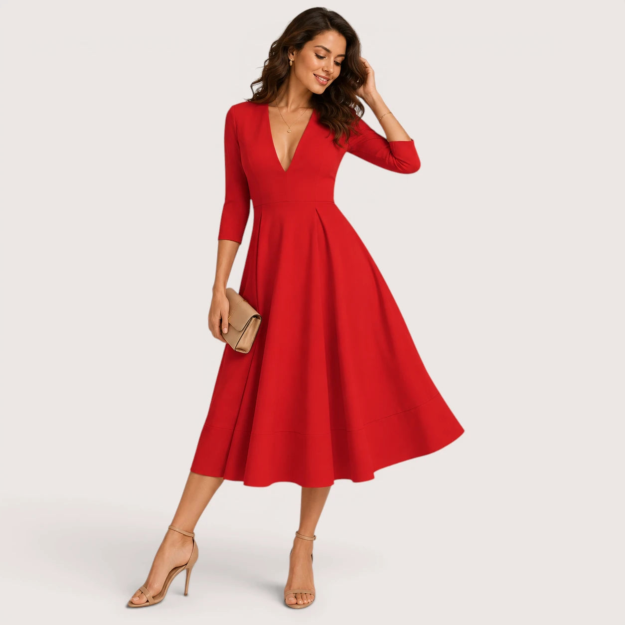 Marina | Women’s Flowing Midi Dress with V-Neck