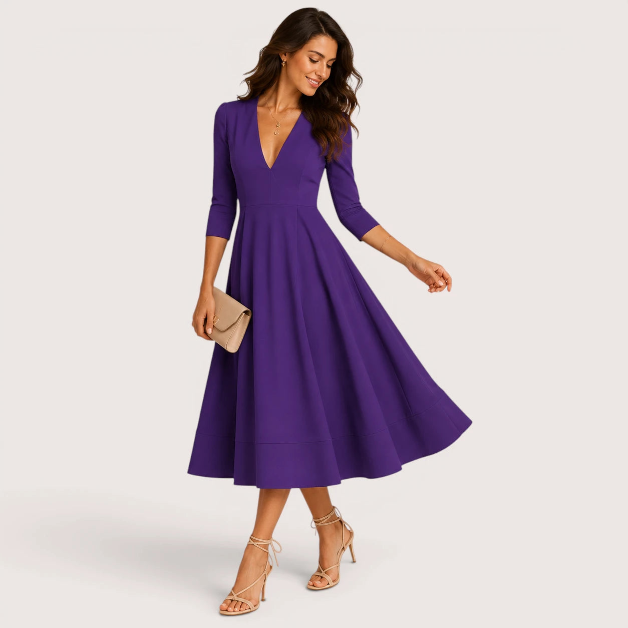 Marina | Women’s Flowing Midi Dress with V-Neck