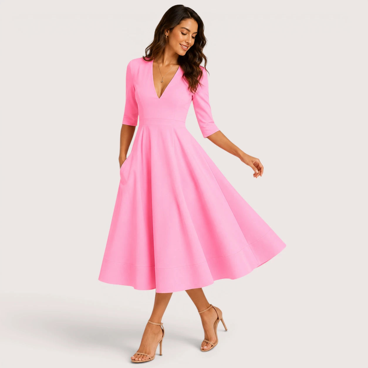 Marina | Women’s Flowing Midi Dress with V-Neck