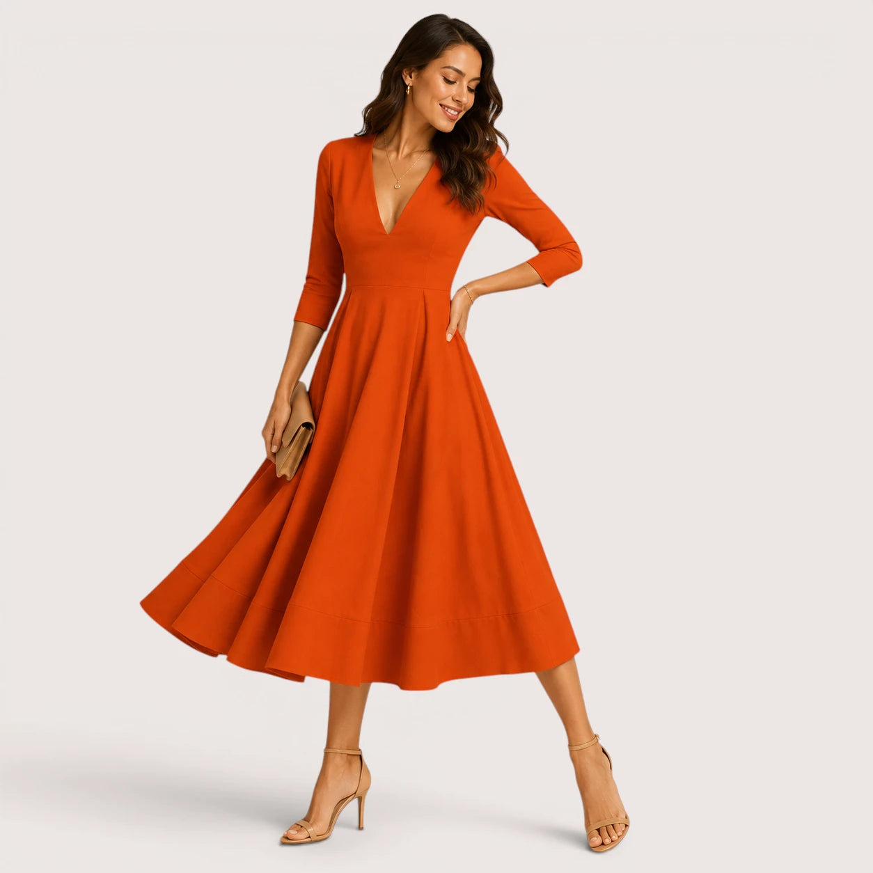 Marina | Women’s Flowing Midi Dress with V-Neck