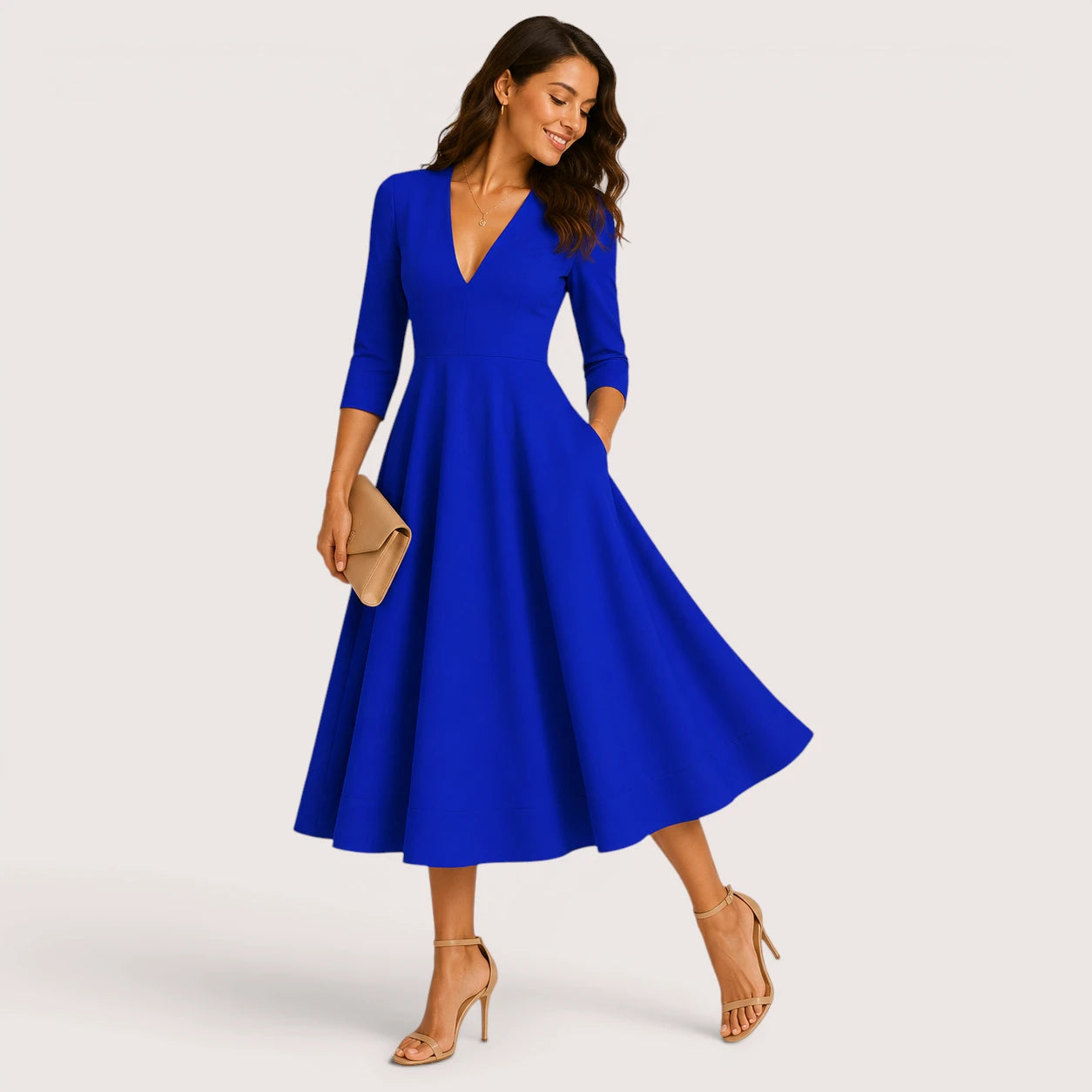 Marina | Women’s Flowing Midi Dress with V-Neck