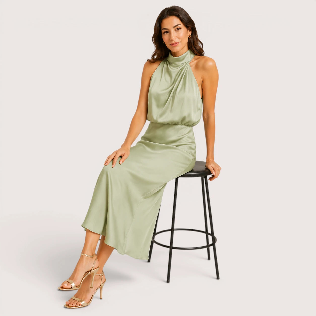 Alessia | Women’s Satin Evening Dress with Halter Neck
