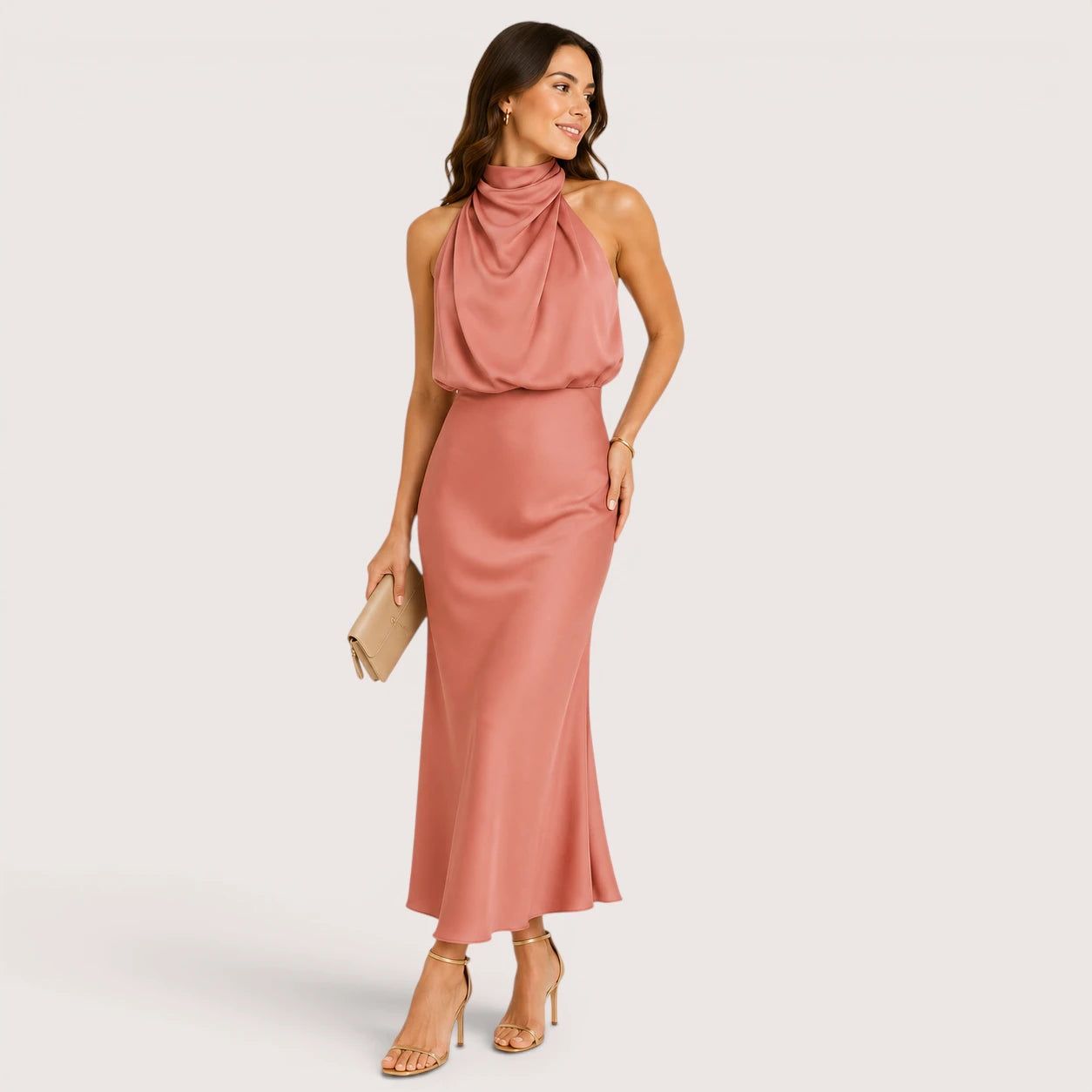 Alessia | Women’s Satin Evening Dress with Halter Neck