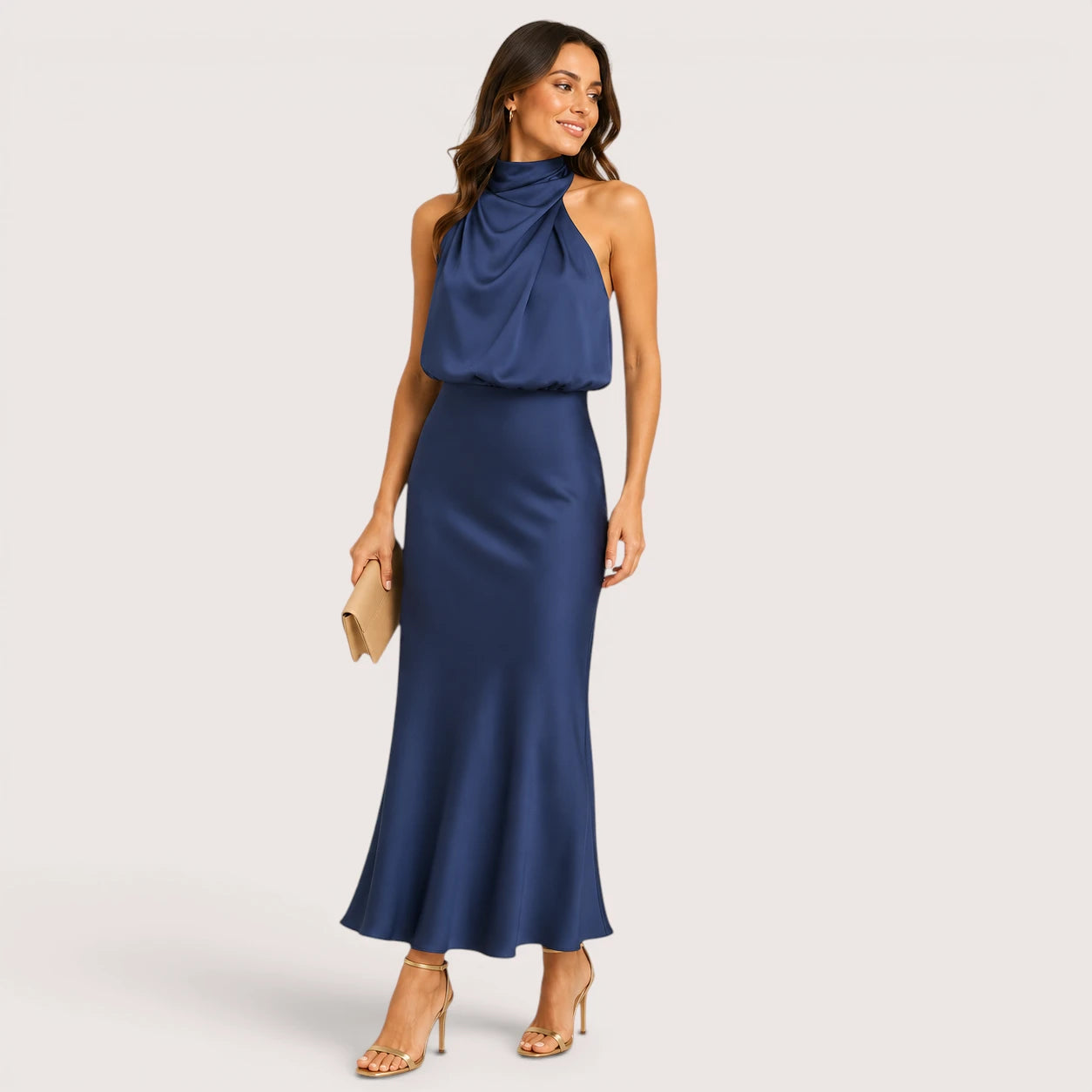 Alessia | Women’s Satin Evening Dress with Halter Neck