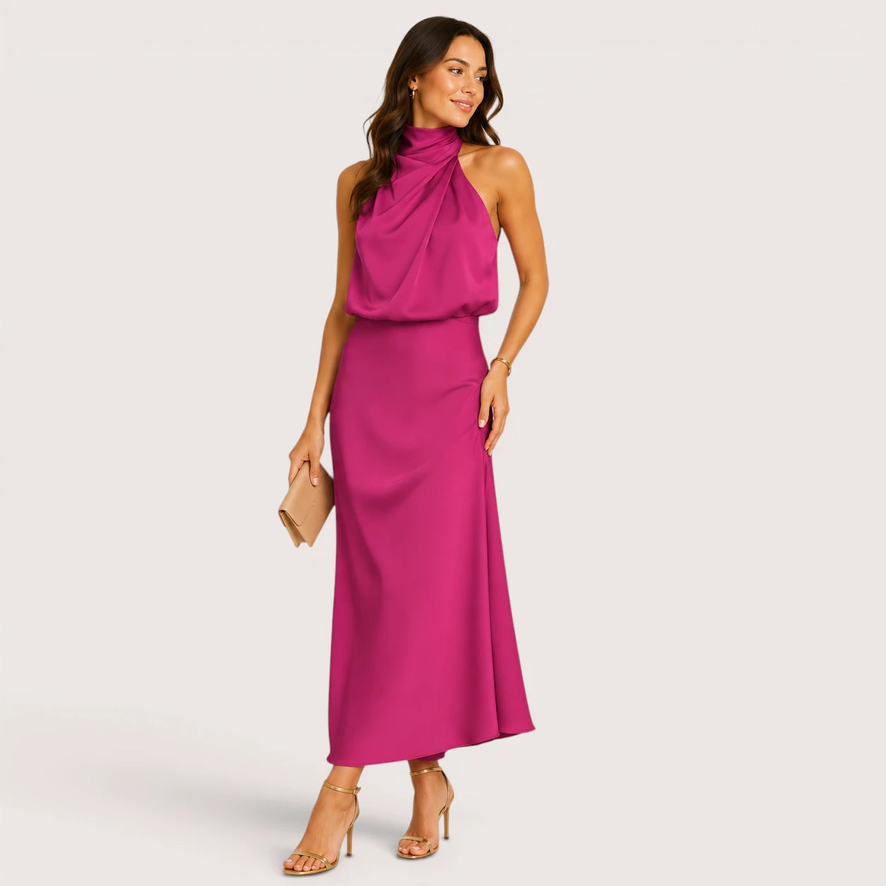 Alessia | Women’s Satin Evening Dress with Halter Neck