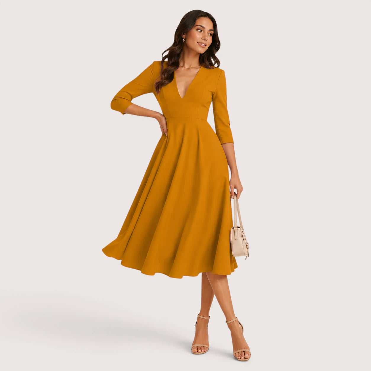 Marina | Women’s Flowing Midi Dress with V-Neck