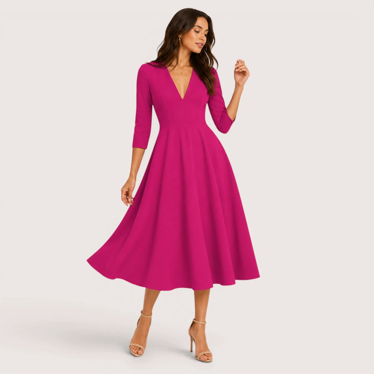 Marina | Women’s Flowing Midi Dress with V-Neck