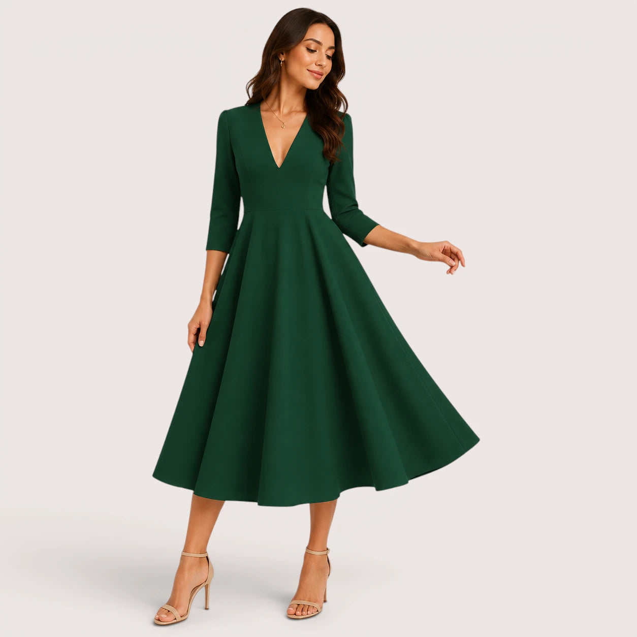 Marina | Women’s Flowing Midi Dress with V-Neck