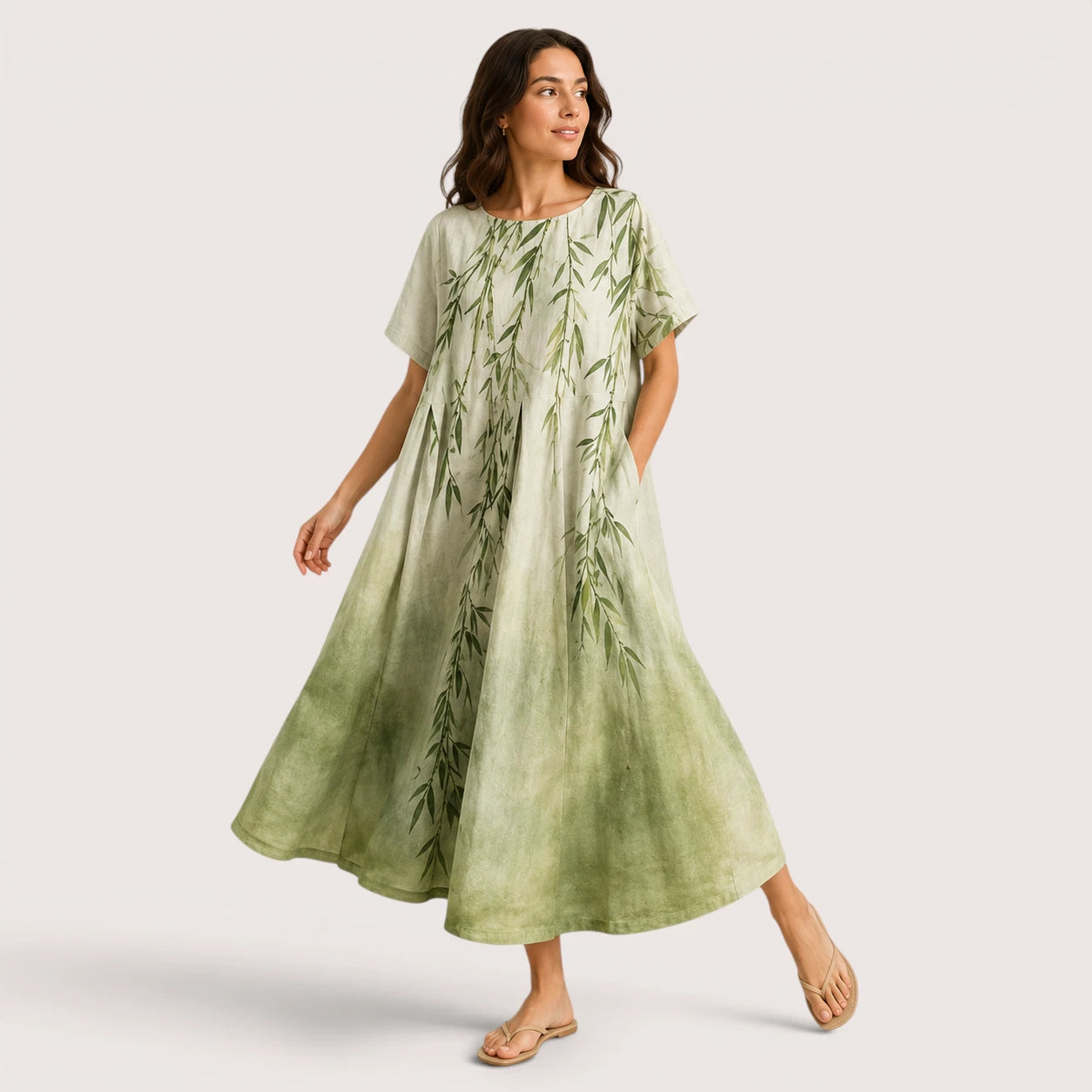 Eliza | Women’s Floral Midi Dress with Round Neck