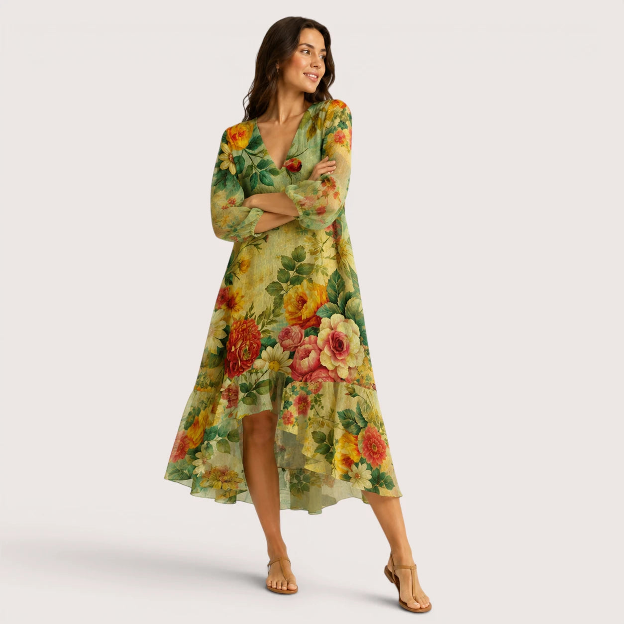 Hadley | Women’s Floral Print Midi Dress with V-Neck