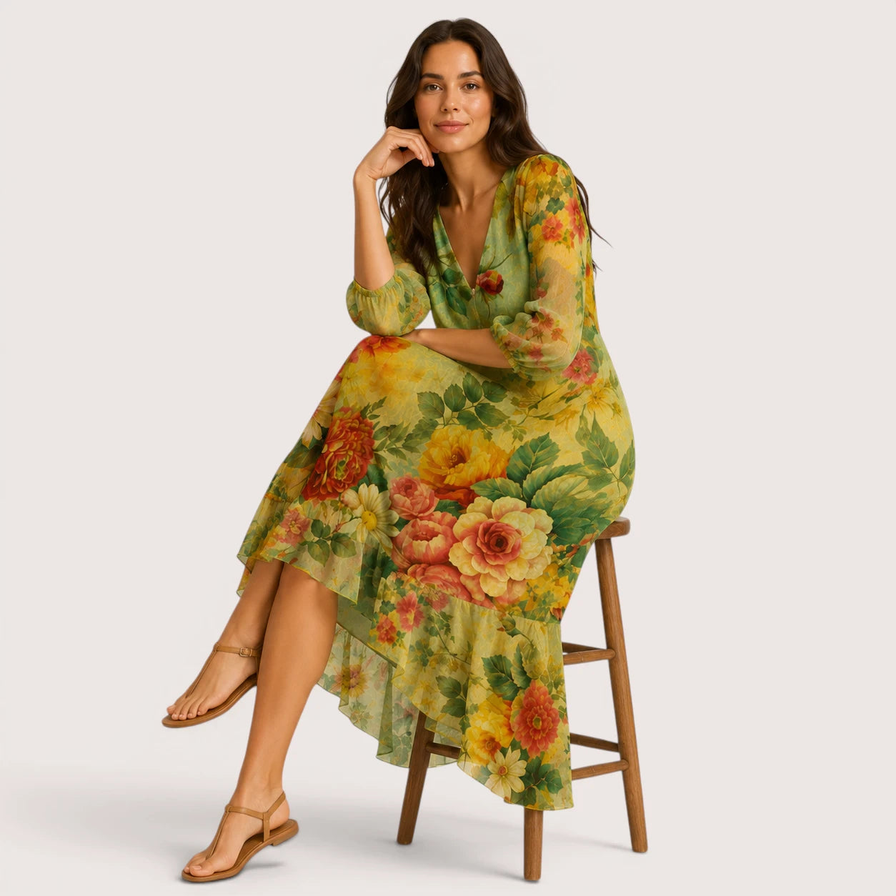 Hadley | Women’s Floral Print Midi Dress with V-Neck