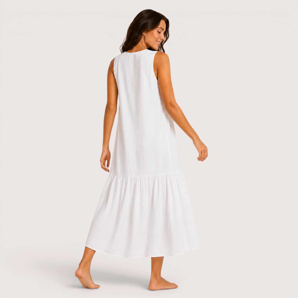 Aria | Women’s Sleeveless V-Neck Midi Dress with Button Front