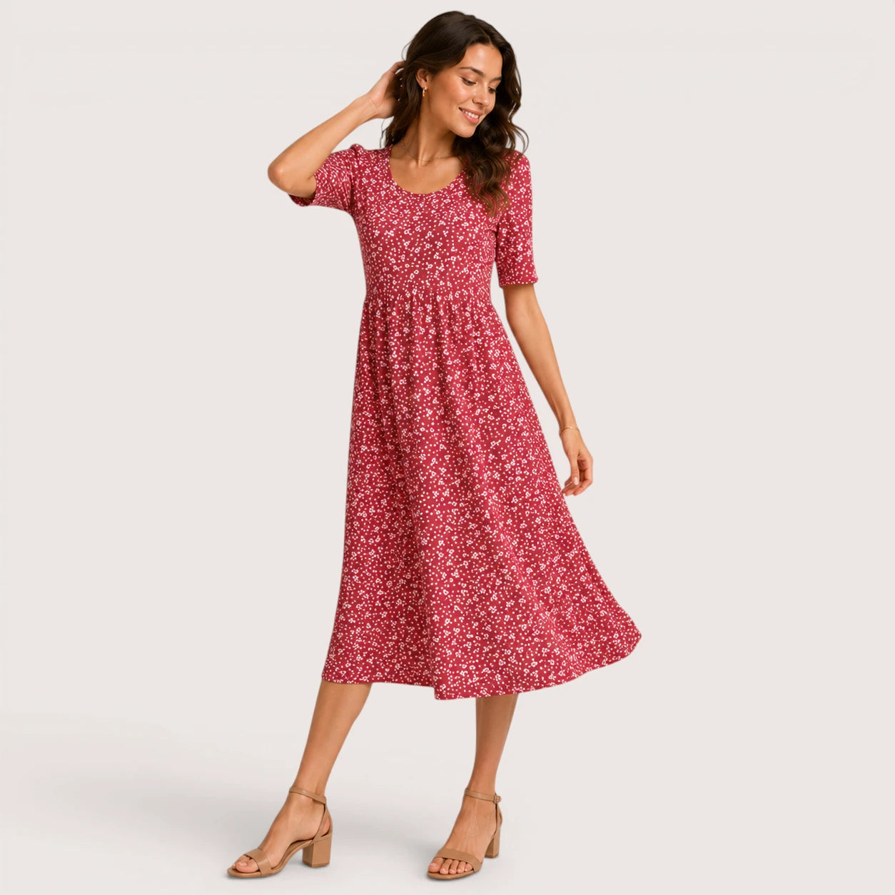 Willow | Women’s Printed Midi Dress with Side Pockets