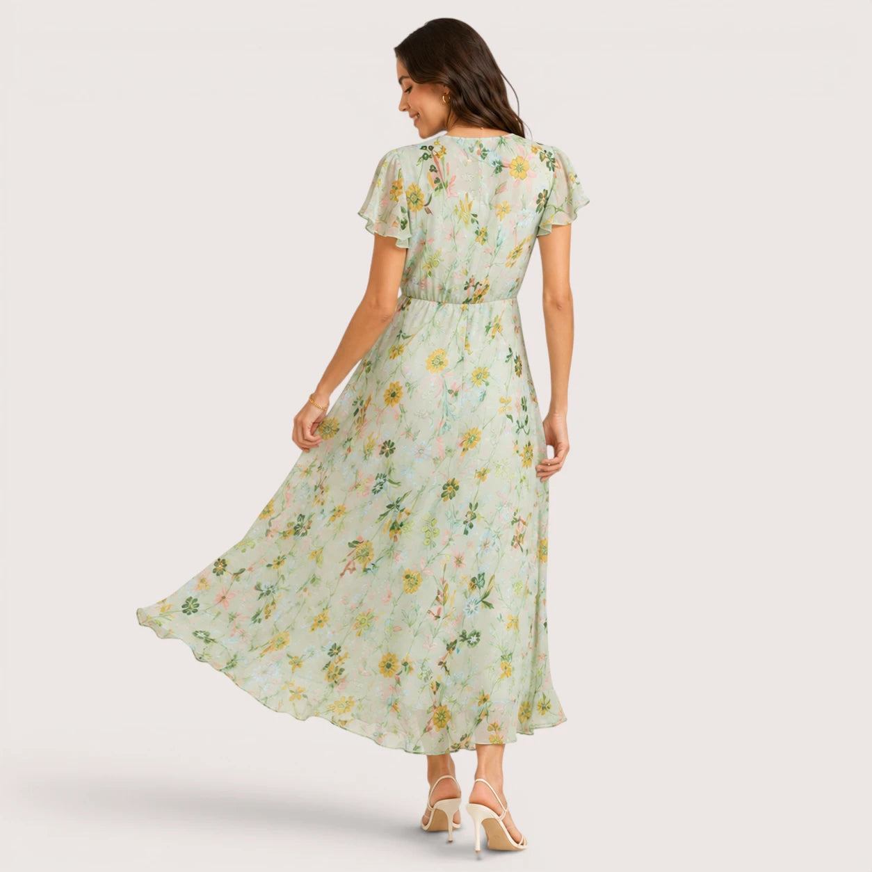 Delilah | Women’s Long Floral Print Dress with Short Sleeves