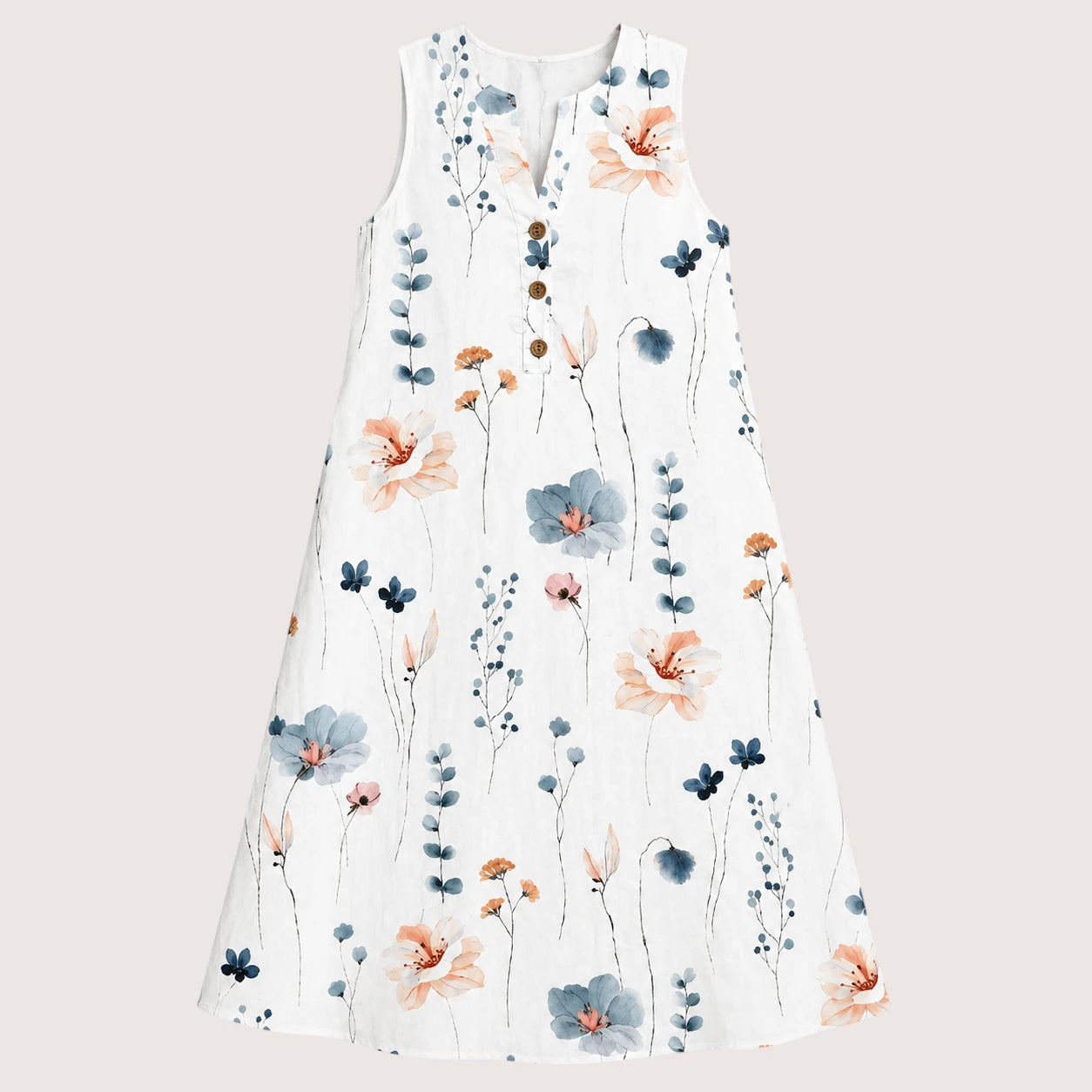 Brielle | Women’s Floral Print Midi Dress with Button Detail