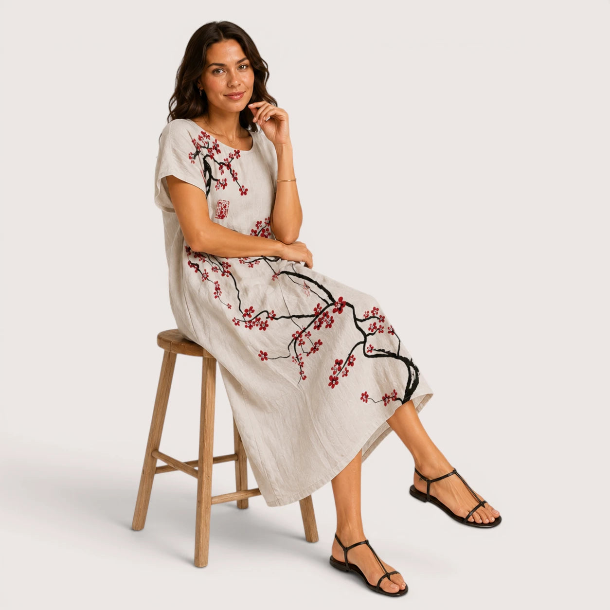 Eliza | Women’s Floral Midi Dress with Round Neck