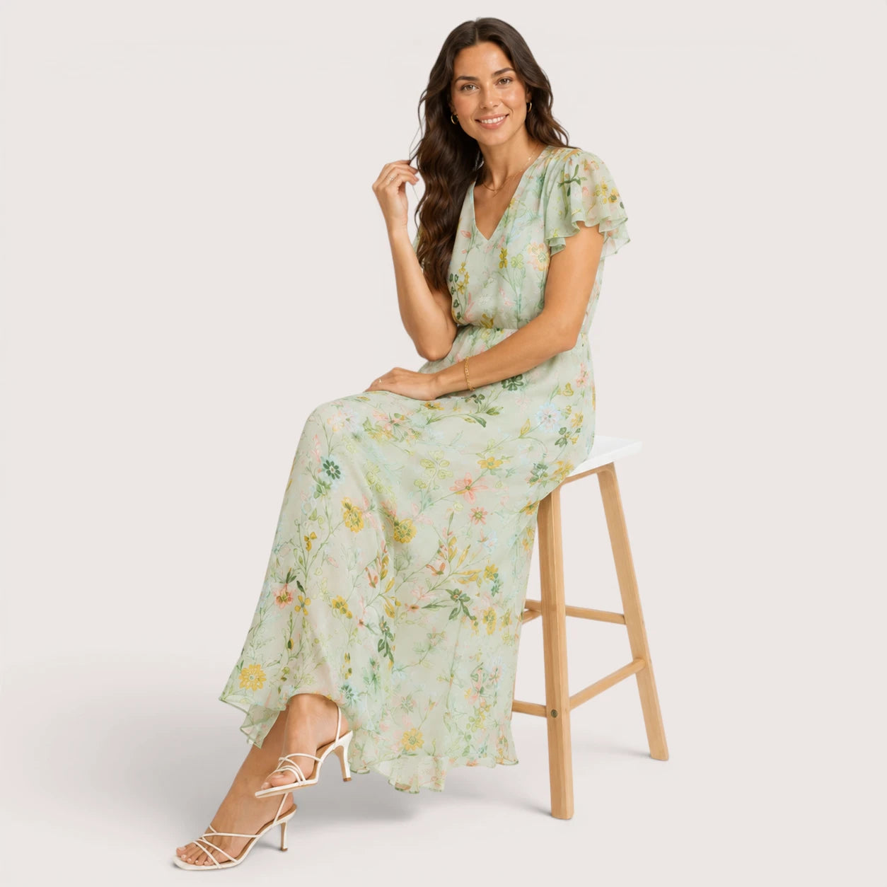 Delilah | Women’s Long Floral Print Dress with Short Sleeves