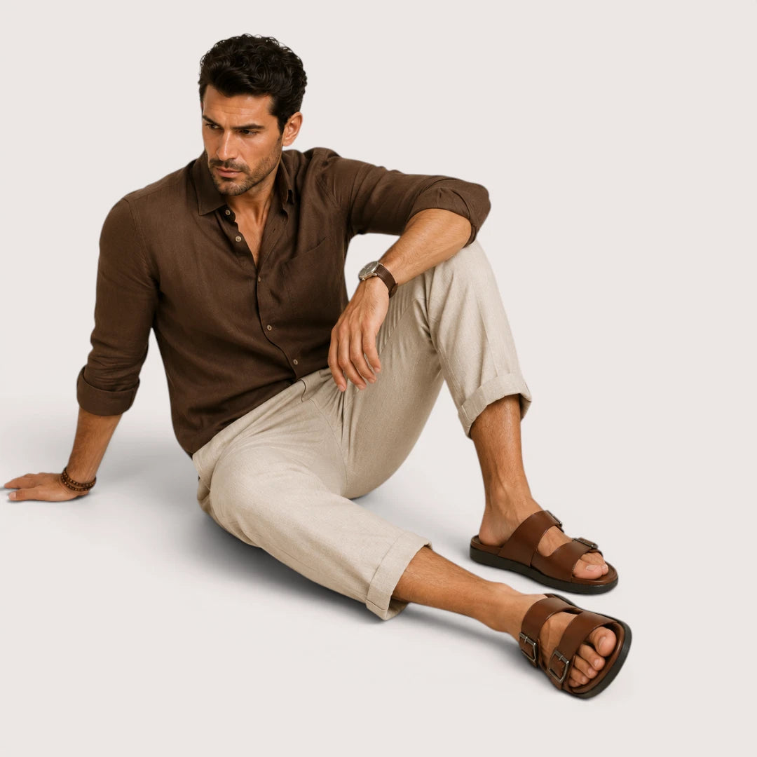 Adam | Men’s Split Leather Sandals with Buckle Straps