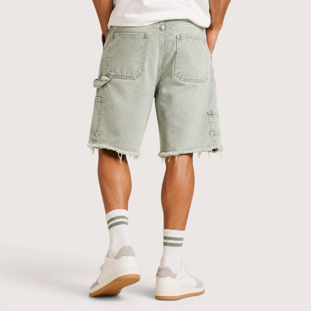 Men’s Knee Length Denim Shorts with Distressed Details