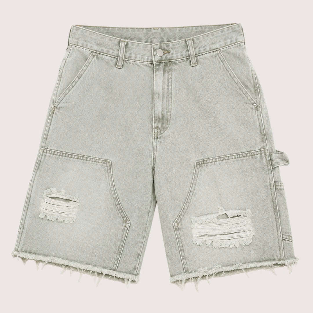 Men’s Knee Length Denim Shorts with Distressed Details