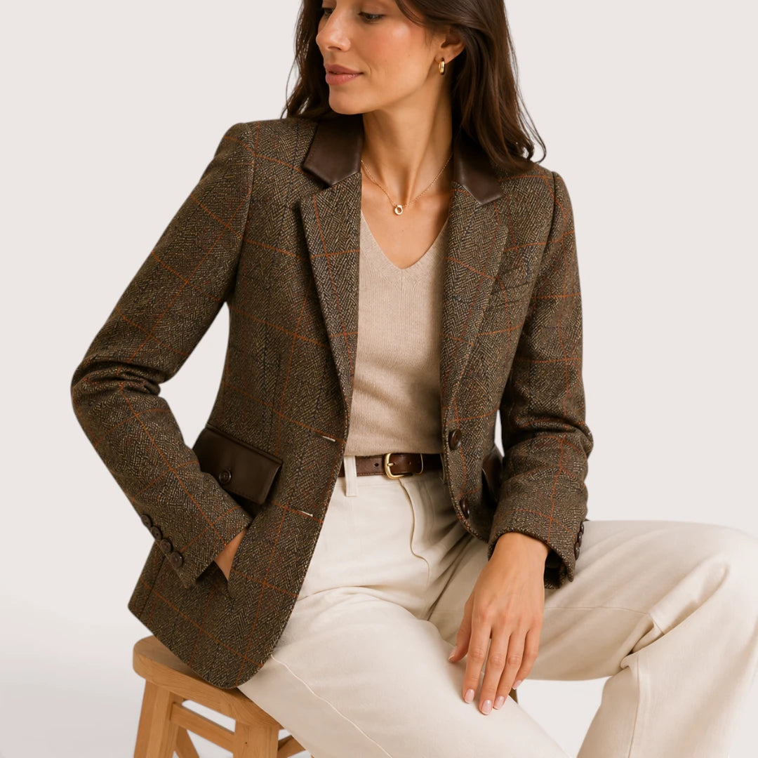 Valmira | Women’s Plaid Blazer Jacket with Lapel Collar