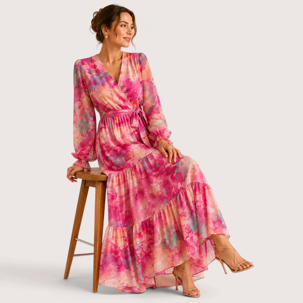 Amelia | Women’s Floral Print Long Sleeve Wrap Maxi Dress