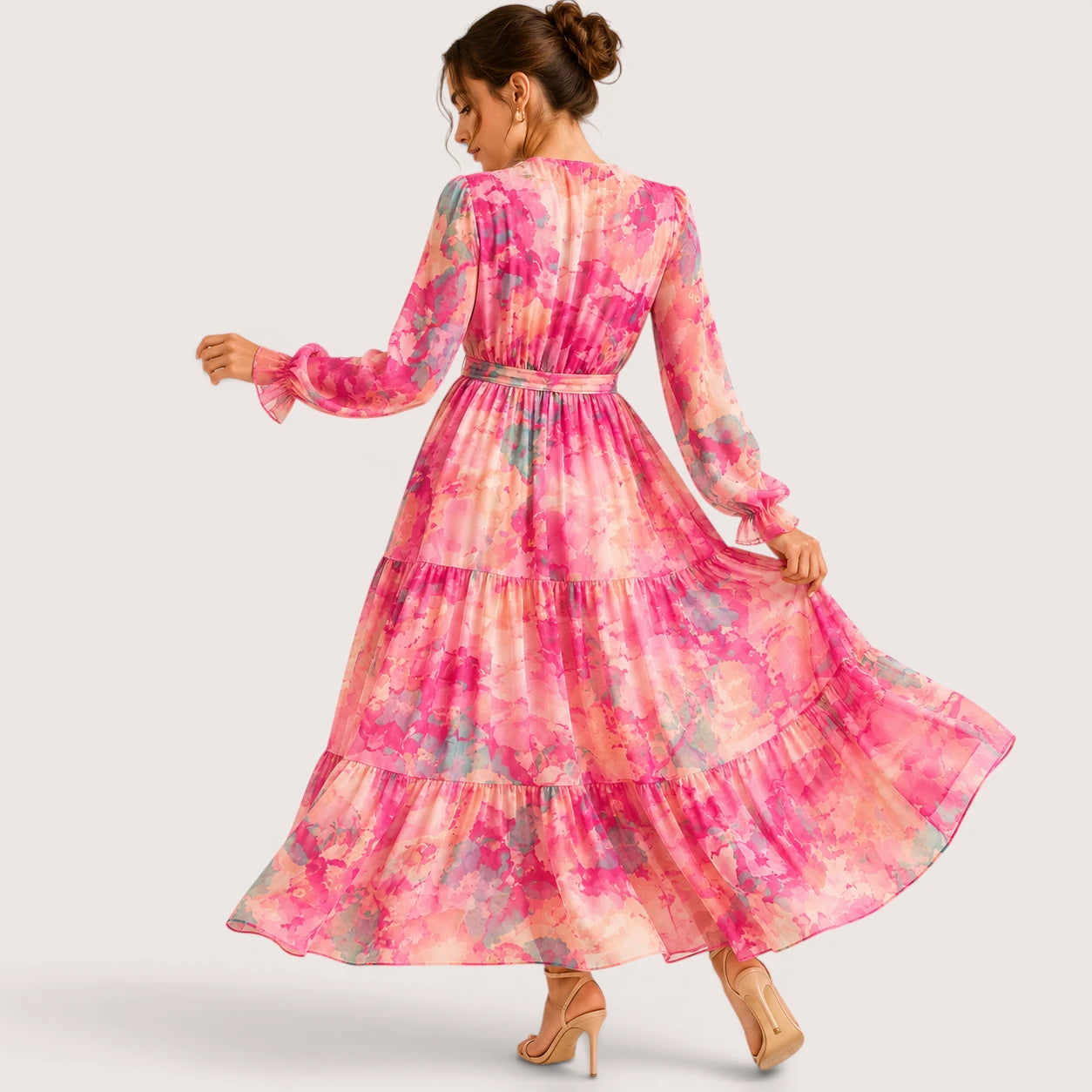 Amelia | Women’s Floral Print Long Sleeve Wrap Maxi Dress
