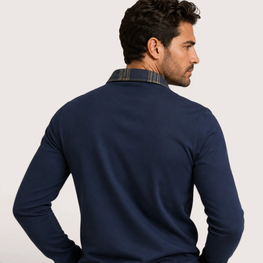 Calvin | Men’s Polo Shirt with Zip Collar and Check Detail