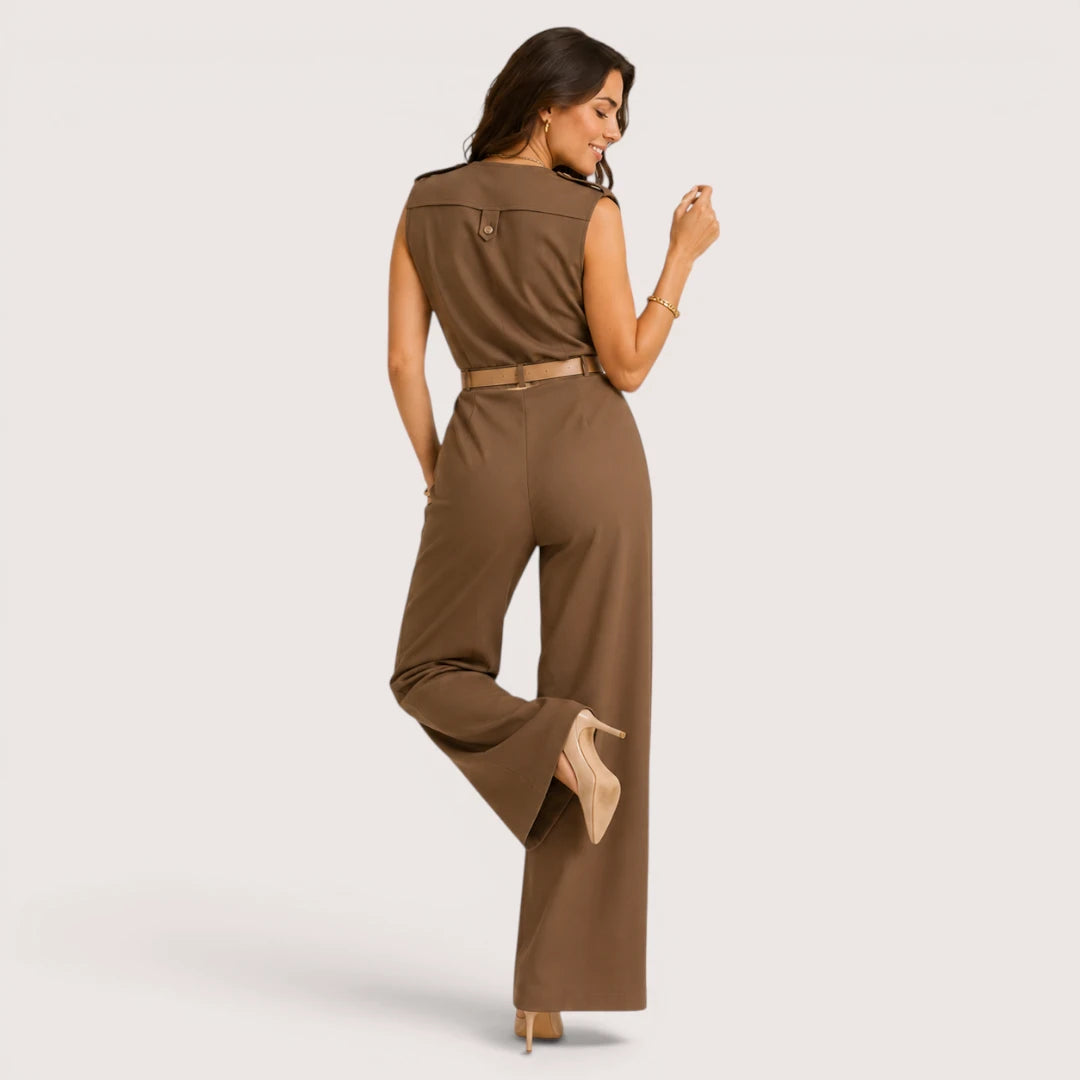Elvoria | Women’s V-Neck Jumpsuit with Wide-Leg Trousers